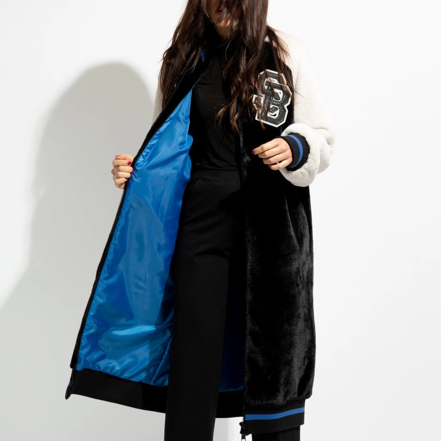 Long Eco-Fur Bomber Jacket-Jacket-simona bonacci-S-Black and cream-Urbanheer