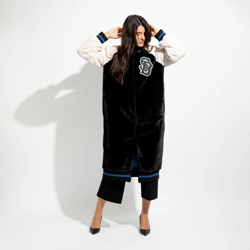 Long Eco-Fur Bomber Jacket-Jacket-simona bonacci-S-Black and cream-Urbanheer