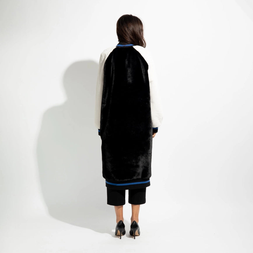 Long Eco-Fur Bomber Jacket-Jacket-simona bonacci-S-Black and cream-Urbanheer