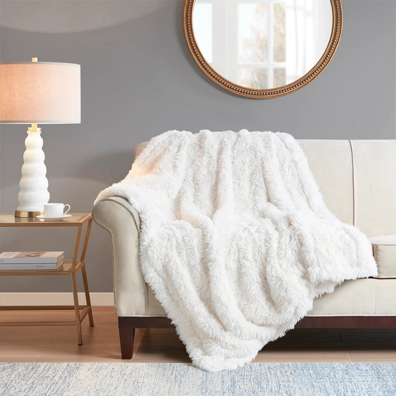 Long Faux Fur Throw 50"X60", Off-White-Throw-Olliix-50"W x 60"L-Urbanheer