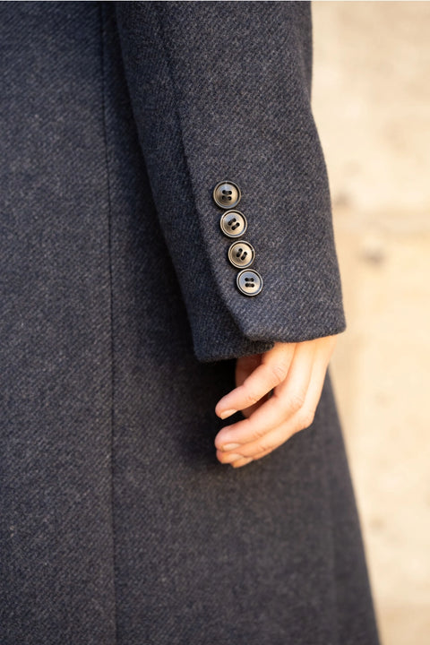 Long Fitted Double-Breasted Coat in A Wool Blend