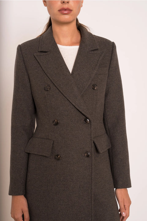 Long Fitted Double-Breasted Coat in A Wool Blend