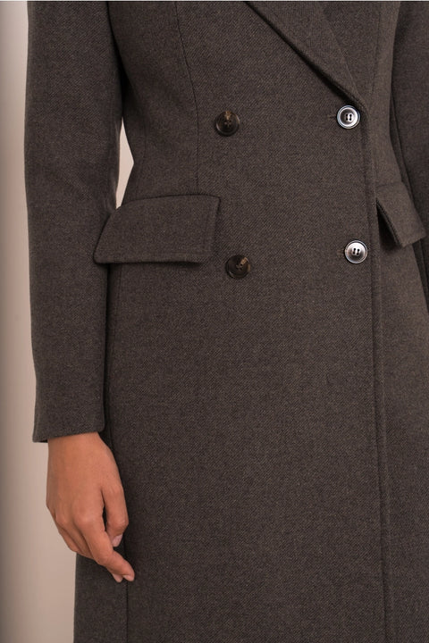 Long Fitted Double-Breasted Coat in A Wool Blend