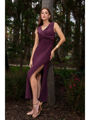 Long Knit Dress with V-Neckline and Knot Detail