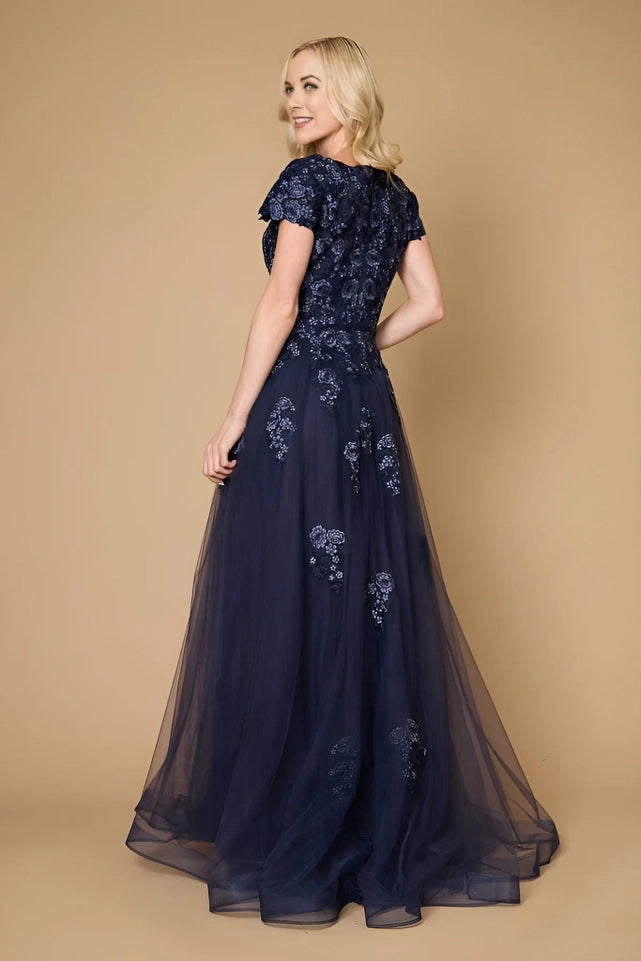 Long Lace Navy Mother of the Bride Dress-Dress-Dylan & Davids-M-Navy-Urbanheer