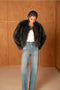 Long-Pile Faux-Fur Jacket with Round Neckline