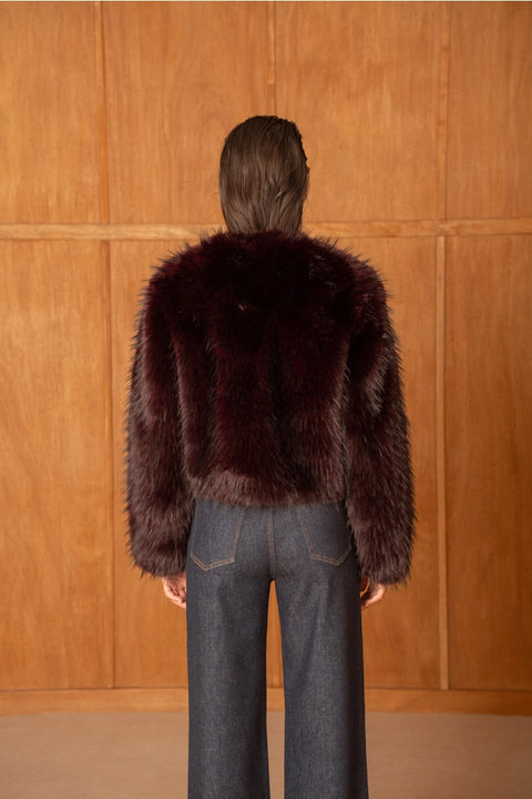 Long-Pile Faux-Fur Jacket with Round Neckline