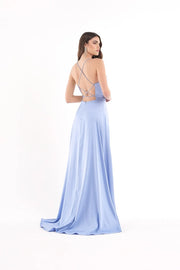 Long Satin Dress with Split Sky-Dress-Kuea Italian Style-40-Sky-Urbanheer