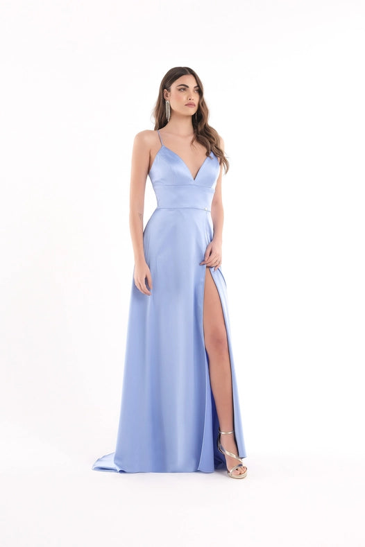 Long Satin Dress with Split Sky-Dress-Kuea Italian Style-40-Sky-Urbanheer