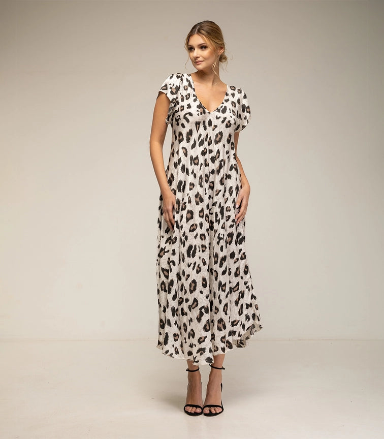 Long Silk Dress with Animal Print-Dress-Tantra-S-BEIGE-Urbanheer