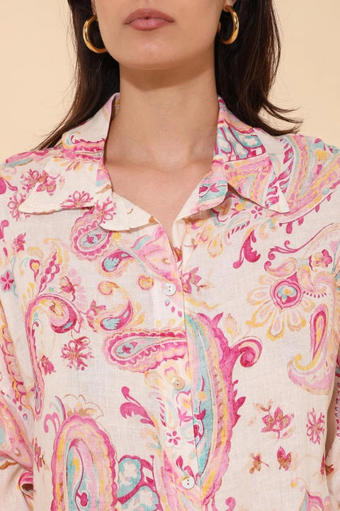 Long Sleeve Cashmere Print Shirt-Shirt-NAÏS PARIS-One size-Sky Blue-Urbanheer
