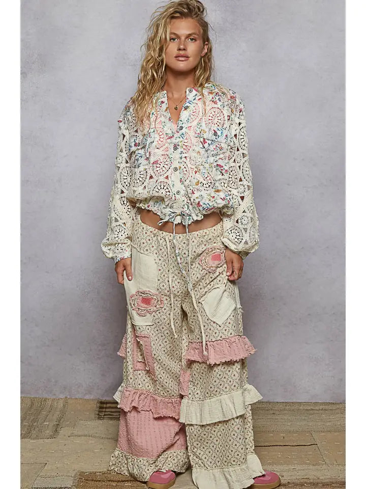 Long Sleeve Crochet Raw Edge Hoodie Woven Jacket CREAM MULTI-Jacket-Pol Clothing-S-CREAM MULTI-Urbanheer