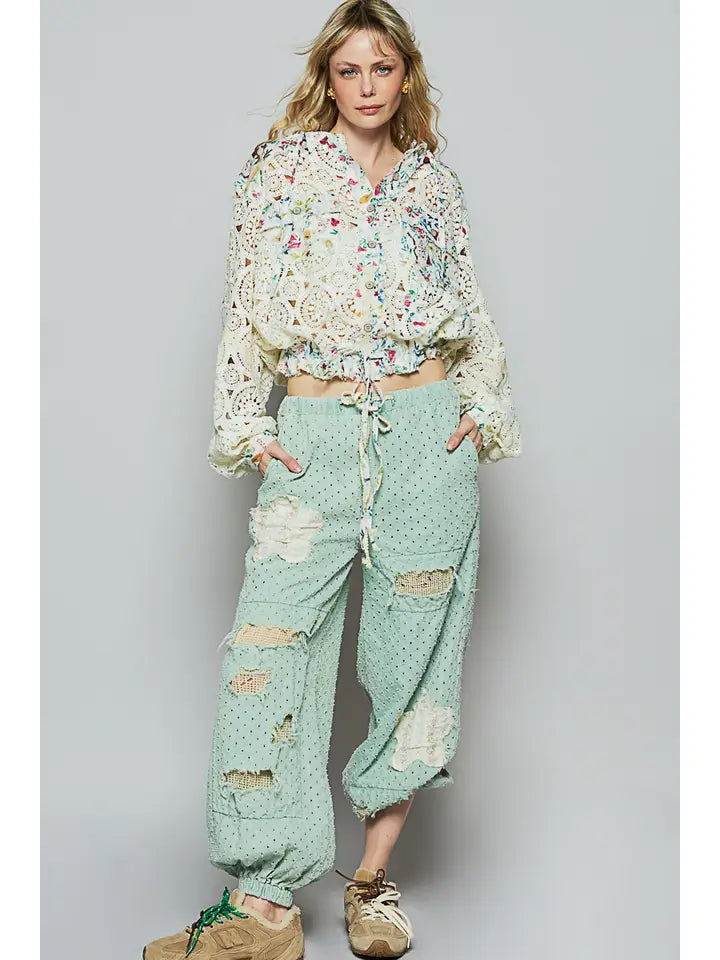 Long Sleeve Crochet Raw Edge Hoodie Woven Jacket CREAM MULTI-Jacket-Pol Clothing-S-CREAM MULTI-Urbanheer