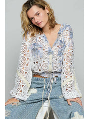 Long Sleeve Crochet Raw Edge Hoodie Woven Jacket IVORY MULTI-Jacket-Pol Clothing-S-IVORY MULTI-Urbanheer