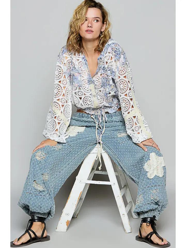 Long Sleeve Crochet Raw Edge Hoodie Woven Jacket IVORY MULTI-Jacket-Pol Clothing-S-IVORY MULTI-Urbanheer