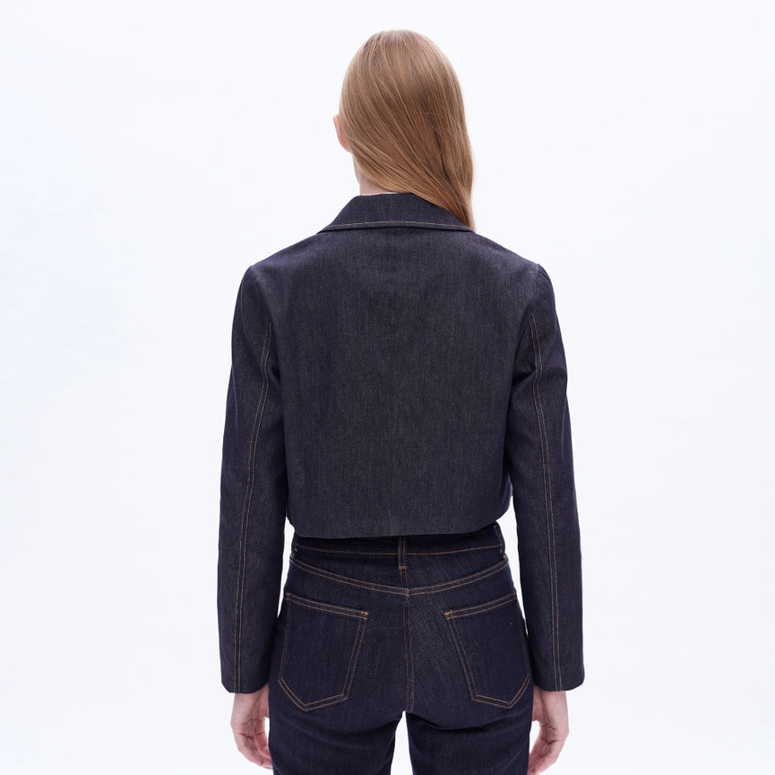 Long Sleeve Cropped Business Denim Blazer-Blazer-BAYEAS-XS-RINSE WASH-Urbanheer