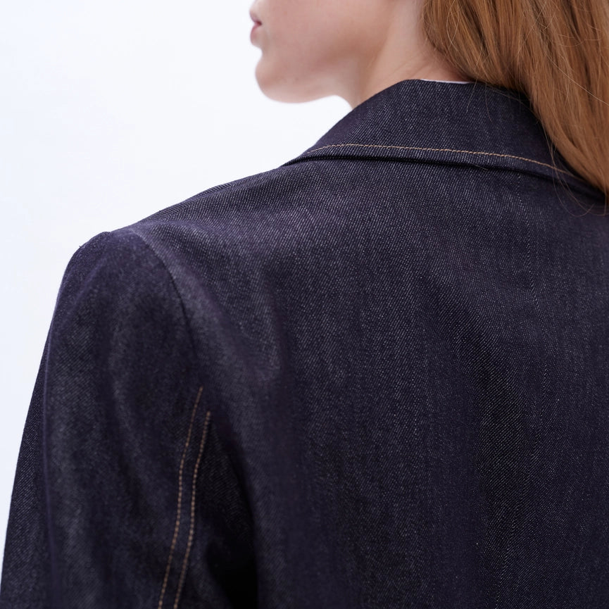 Long Sleeve Cropped Business Denim Blazer-Blazer-BAYEAS-XS-RINSE WASH-Urbanheer