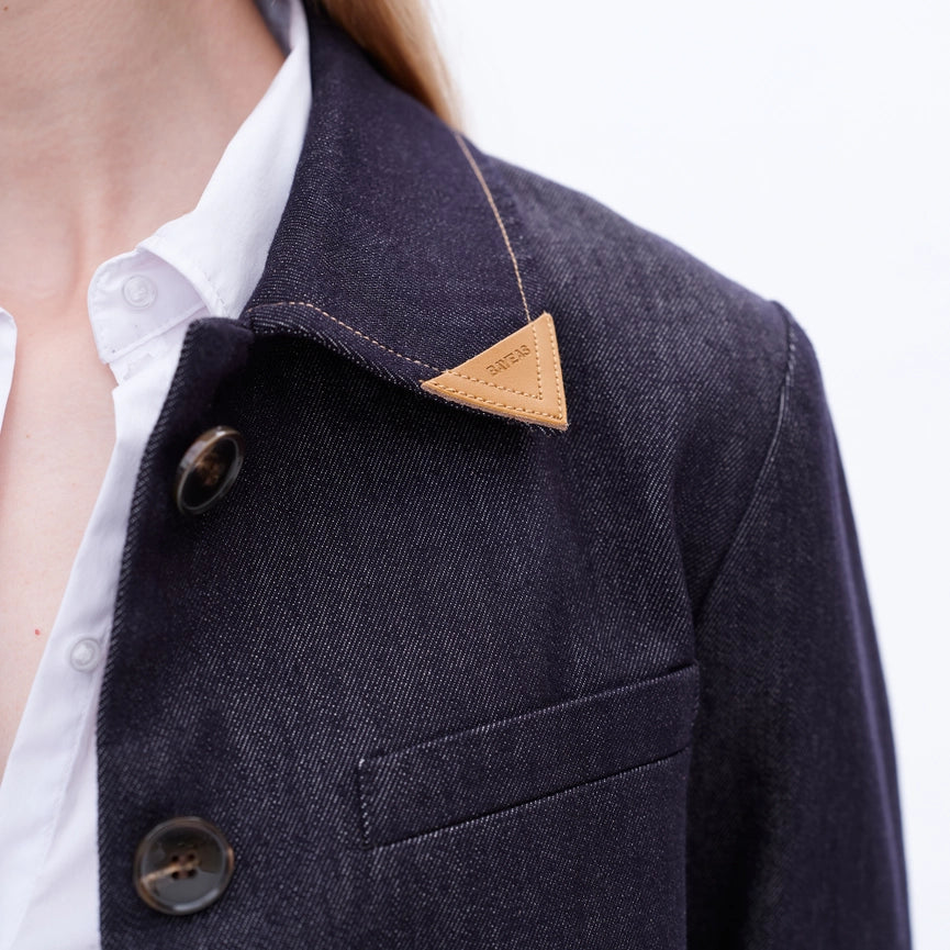 Long Sleeve Cropped Business Denim Blazer-Blazer-BAYEAS-XS-RINSE WASH-Urbanheer