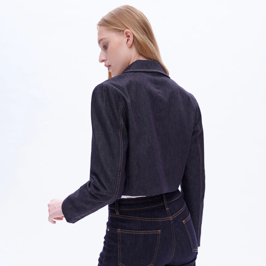 Long Sleeve Cropped Business Denim Blazer-Blazer-BAYEAS-XS-RINSE WASH-Urbanheer