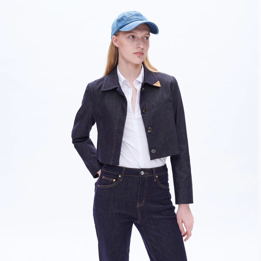 Long Sleeve Cropped Business Denim Blazer-Blazer-BAYEAS-XS-RINSE WASH-Urbanheer