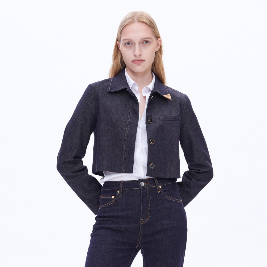 Long Sleeve Cropped Business Denim Blazer-Blazer-BAYEAS-XS-RINSE WASH-Urbanheer