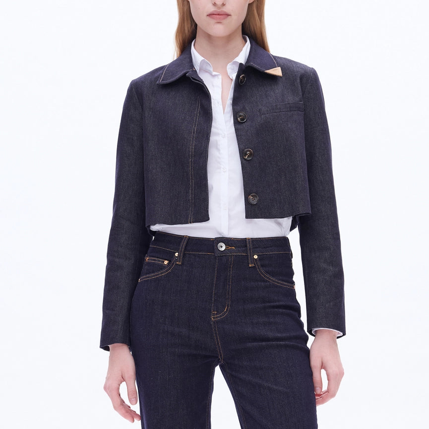 Long Sleeve Cropped Business Denim Blazer-Blazer-BAYEAS-XS-RINSE WASH-Urbanheer