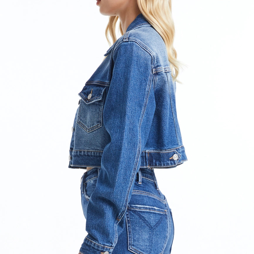Long Sleeve Cropped Denim Jacket-Jacket-BAYEAS-XS-BLUE ALICE-Urbanheer