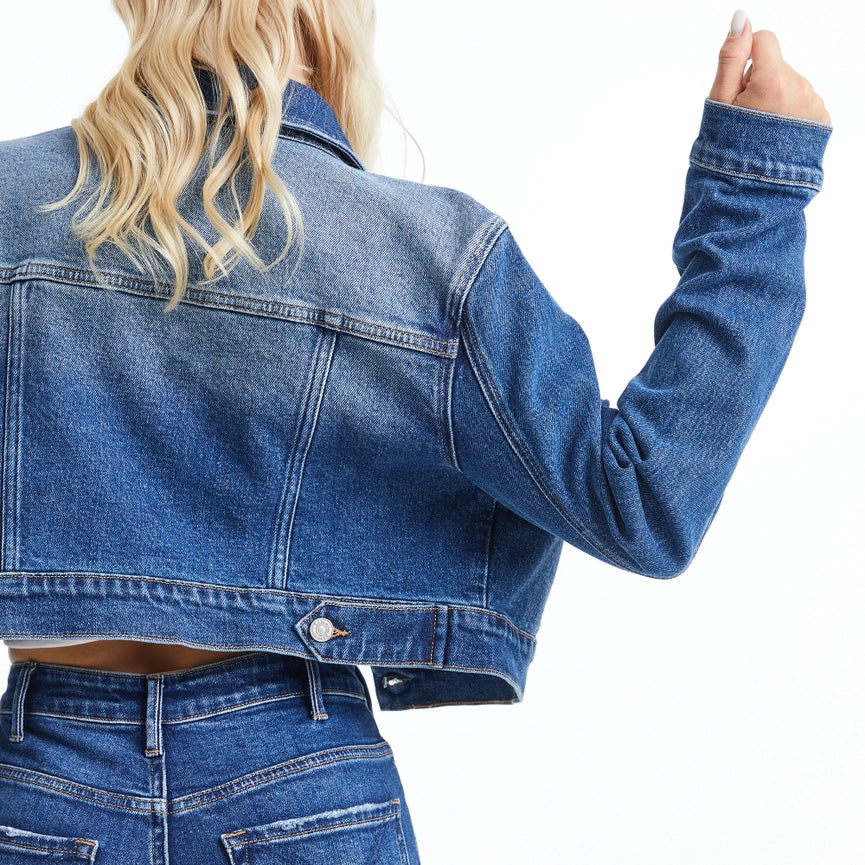 Long Sleeve Cropped Denim Jacket-Jacket-BAYEAS-XS-BLUE ALICE-Urbanheer