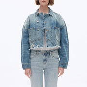 Long Sleeve Cropped Drop Shoulder Denim Jacket-Jacket-BAYEAS-S-MEDIUM BLUE-Urbanheer