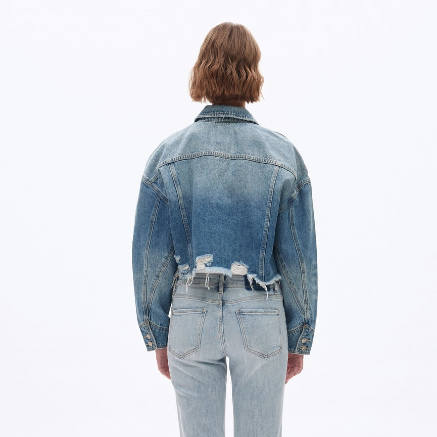 Long Sleeve Cropped Drop Shoulder Denim Jacket-Jacket-BAYEAS-S-MEDIUM BLUE-Urbanheer