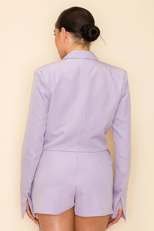Long Sleeve Cropped Jacket with Collar LAVENDER-Jacket-One n' More Inc.-S-LAVENDER-Urbanheer