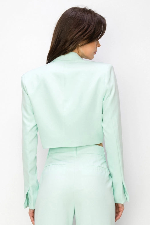 Long Sleeve Cropped Jacket with Collar MINT-Jacket-One n' More Inc.-S-MINT-Urbanheer