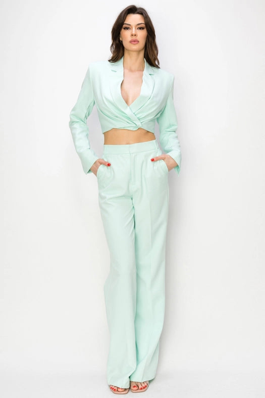 Long Sleeve Cropped Jacket with Collar MINT-Jacket-One n' More Inc.-S-MINT-Urbanheer
