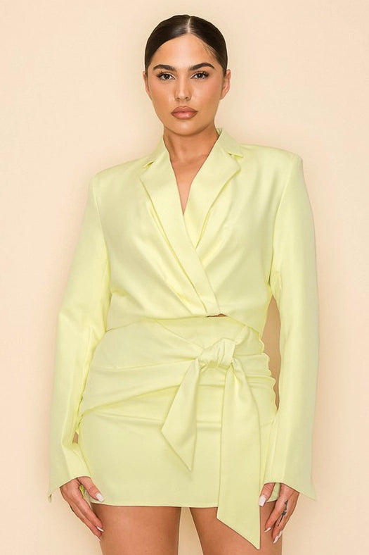Long Sleeve Cropped Jacket with Collar YELLOW-Jacket-One n' More Inc.-S-YELLOW-Urbanheer