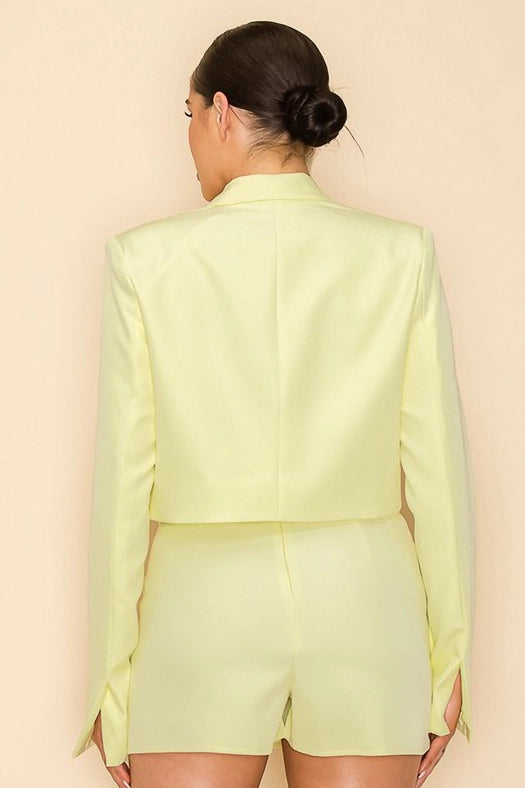 Long Sleeve Cropped Jacket with Collar YELLOW-Jacket-One n' More Inc.-S-YELLOW-Urbanheer