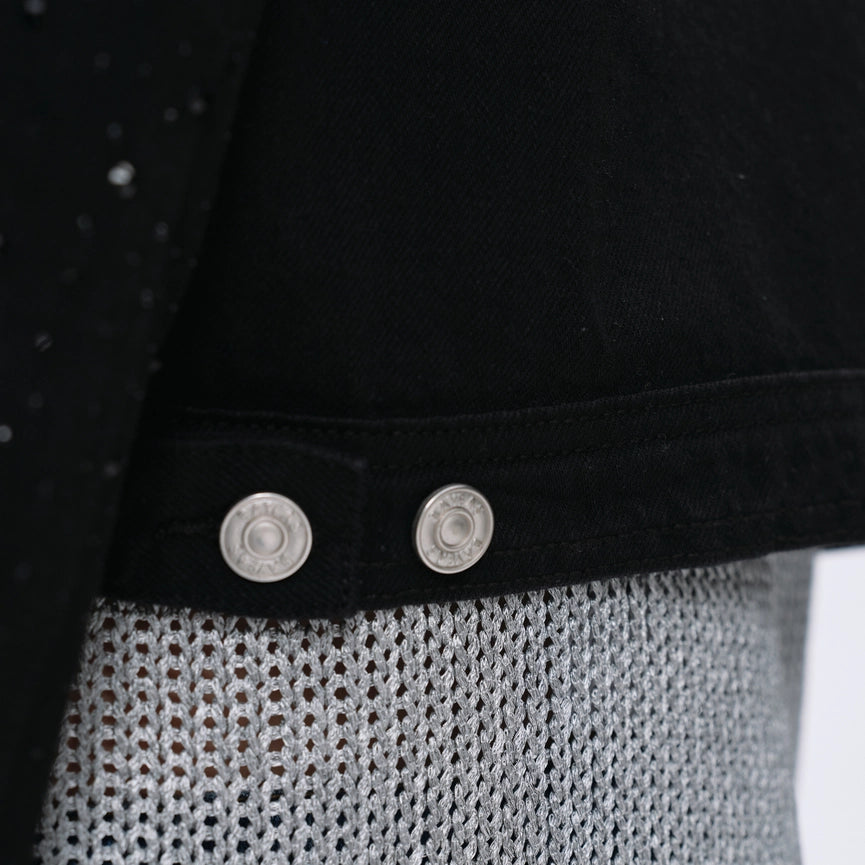 Long Sleeve Denim Jacket with Rhinestones-Jacket-BAYEAS-XS-BLACK-Urbanheer