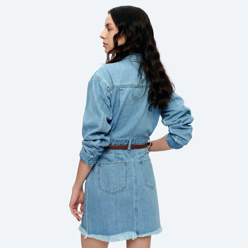 Long Sleeve Denim Shirt Dress LIGHT BLUE-Dress-BAYEAS-XS-LIGHT BLUE-Urbanheer