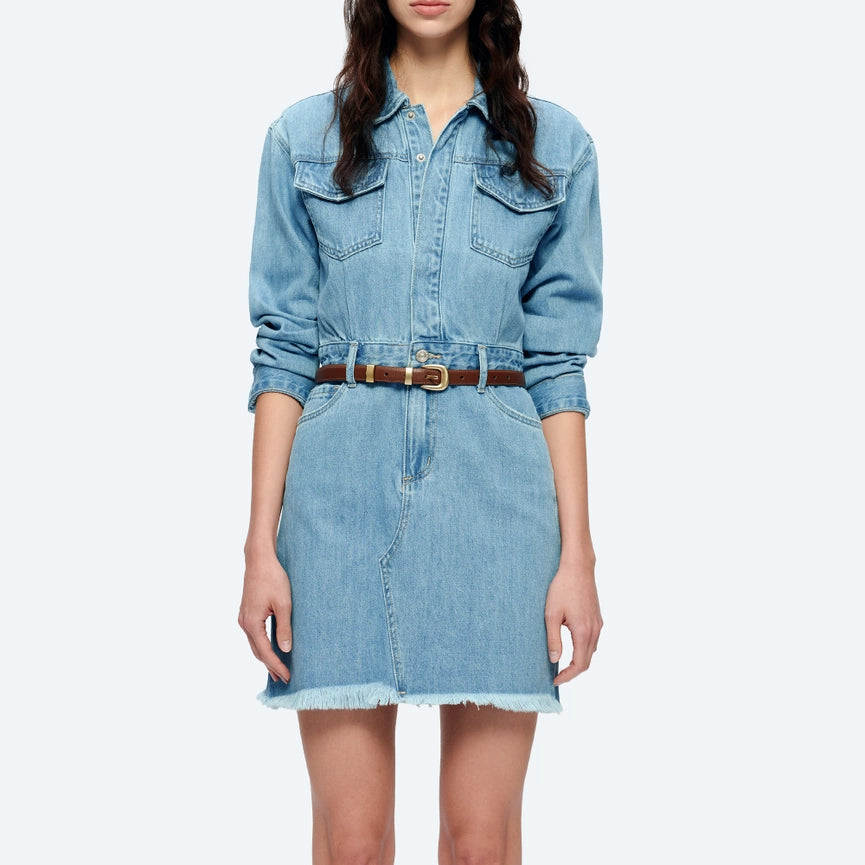 Long Sleeve Denim Shirt Dress LIGHT BLUE-Dress-BAYEAS-XS-LIGHT BLUE-Urbanheer