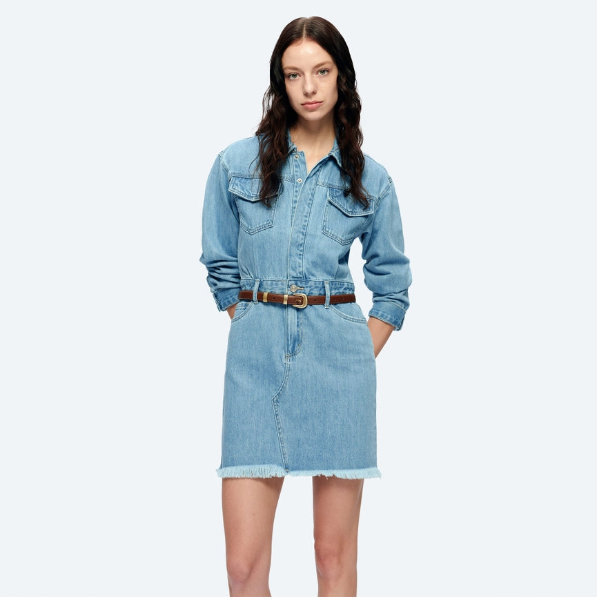 Long Sleeve Denim Shirt Dress LIGHT BLUE-Dress-BAYEAS-XS-LIGHT BLUE-Urbanheer