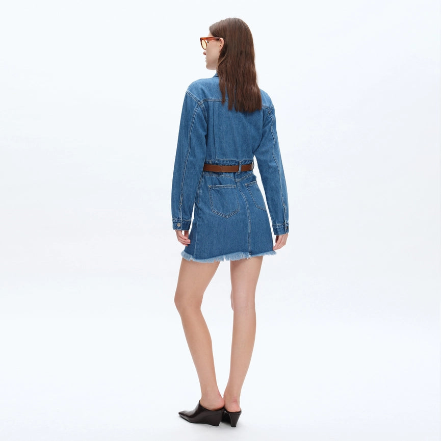 Long Sleeve Denim Shirt Dress MEDIUM BLUE-Dress-BAYEAS-XS-MEDIUM BLUE-Urbanheer