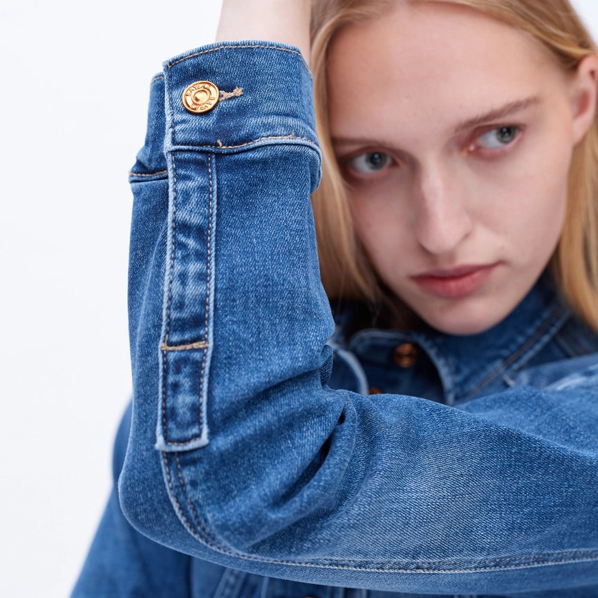 Long Sleeve Denim Shirt Dress with Button Placket-Dress-BAYEAS-XS-DEEP SEA-Urbanheer