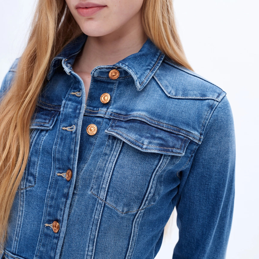 Long Sleeve Denim Shirt Dress with Button Placket-Dress-BAYEAS-XS-DEEP SEA-Urbanheer