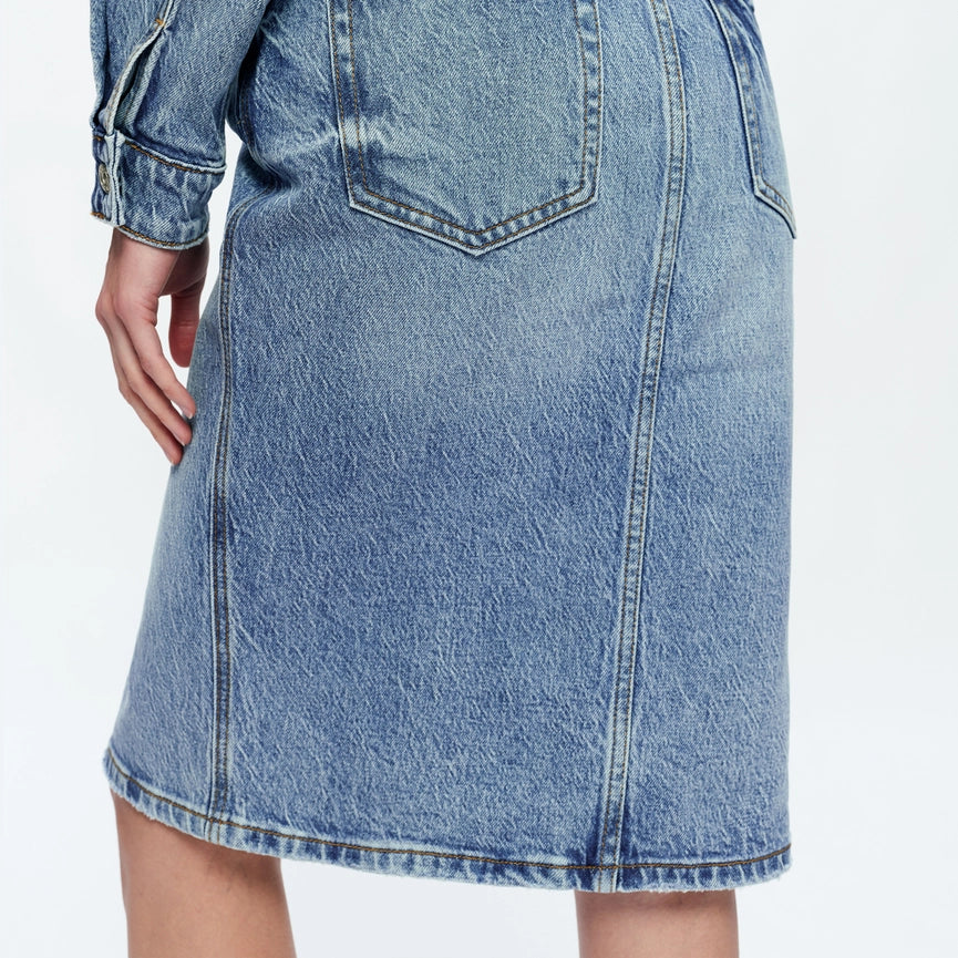 Long Sleeve Denim Shirt Dress(Finished Hem,Slit)-Dress-BAYEAS-XS-ISLAND-Urbanheer