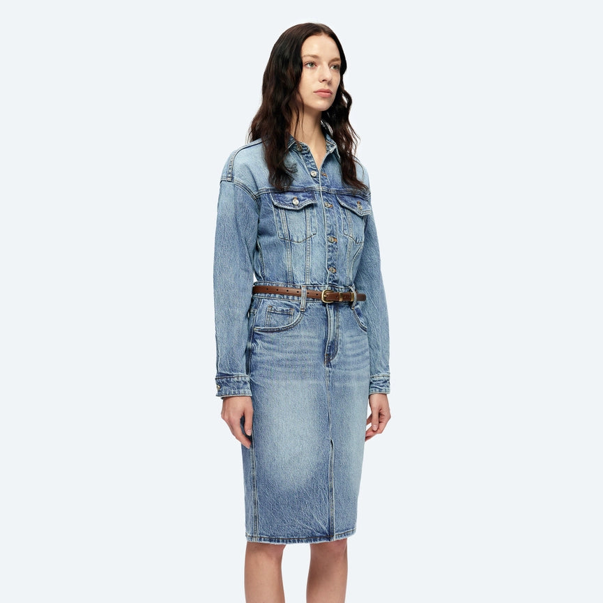 Long Sleeve Denim Shirt Dress(Finished Hem,Slit)-Dress-BAYEAS-XS-ISLAND-Urbanheer