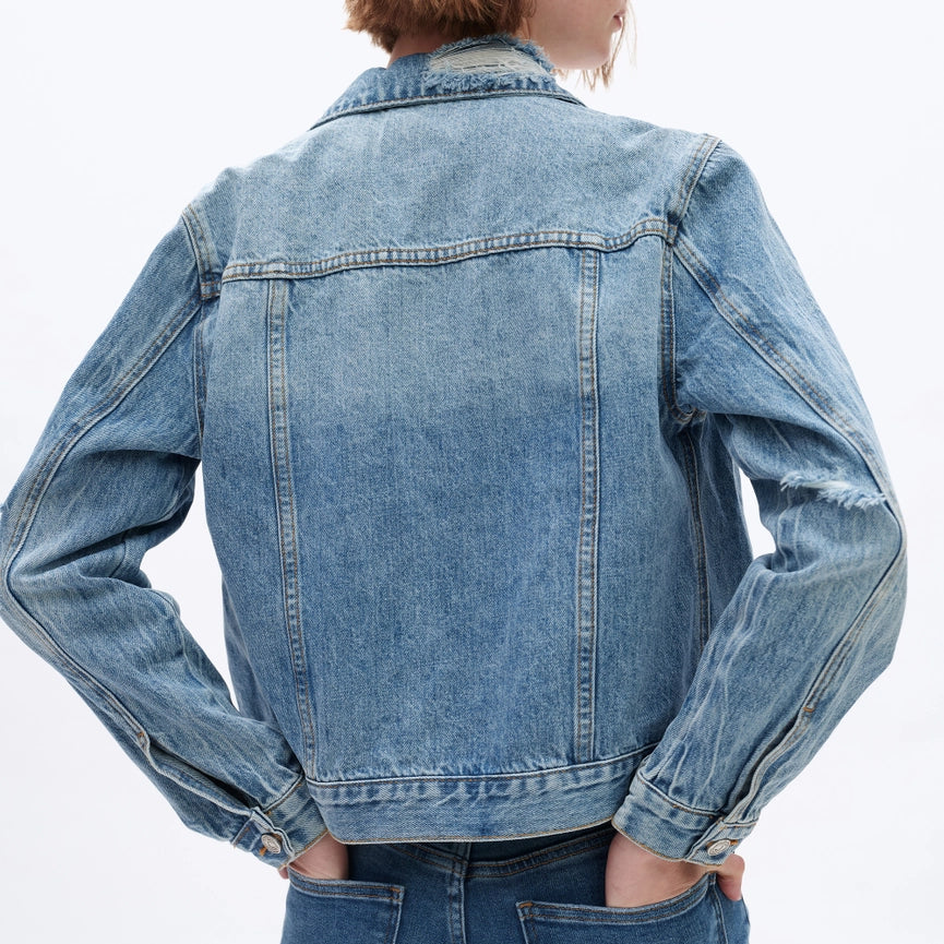 Long Sleeve Distressed Denim Jacket-Jacket-BAYEAS-XS-MERCY BLUE-Urbanheer