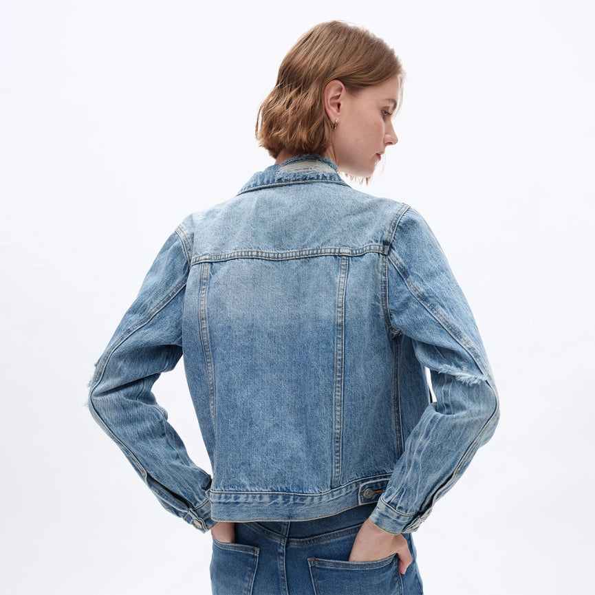 Long Sleeve Distressed Denim Jacket-Jacket-BAYEAS-XS-MERCY BLUE-Urbanheer