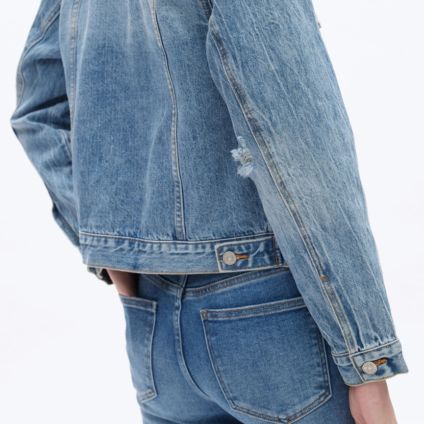 Long Sleeve Distressed Denim Jacket-Jacket-BAYEAS-XS-MERCY BLUE-Urbanheer