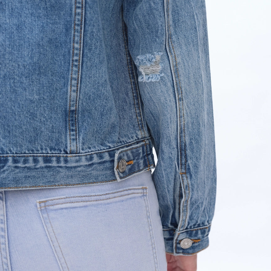 Long Sleeve Distressed Denim Jacket-Jacket-BAYEAS-XS-MERCY BLUE-Urbanheer