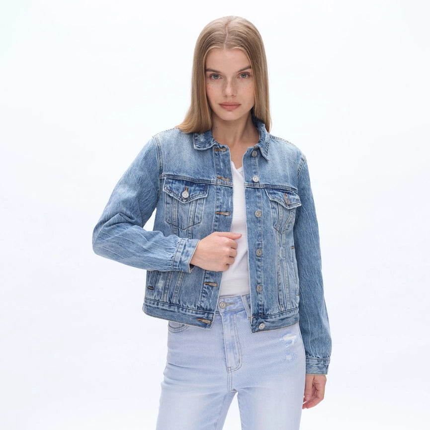 Long Sleeve Distressed Denim Jacket-Jacket-BAYEAS-XS-MERCY BLUE-Urbanheer