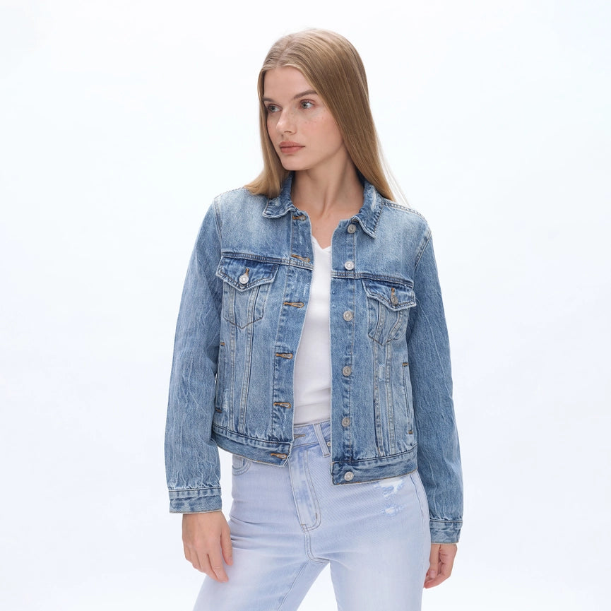 Long Sleeve Distressed Denim Jacket-Jacket-BAYEAS-XS-MERCY BLUE-Urbanheer